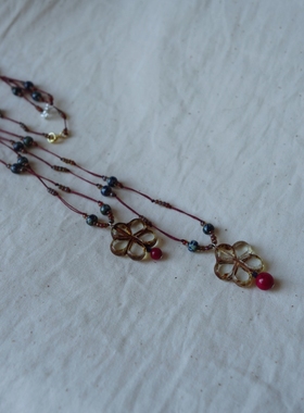 原创设计进口玻璃花花手工项链