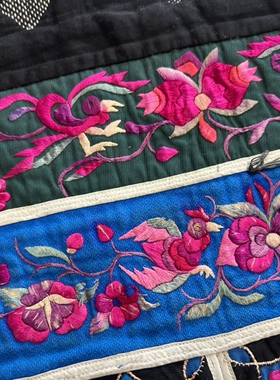 特色手工艺品苗绣手工刺绣桌旗土布鞋子苗族衣服蜡染老绣背带A027