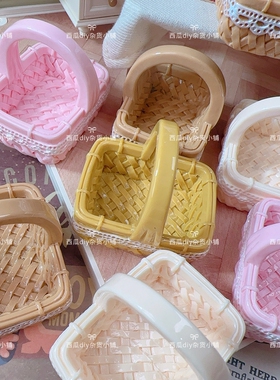 仿真微缩食玩娃娃屋场景diy冰箱贴树脂配件大号提篮编织篮野餐篮