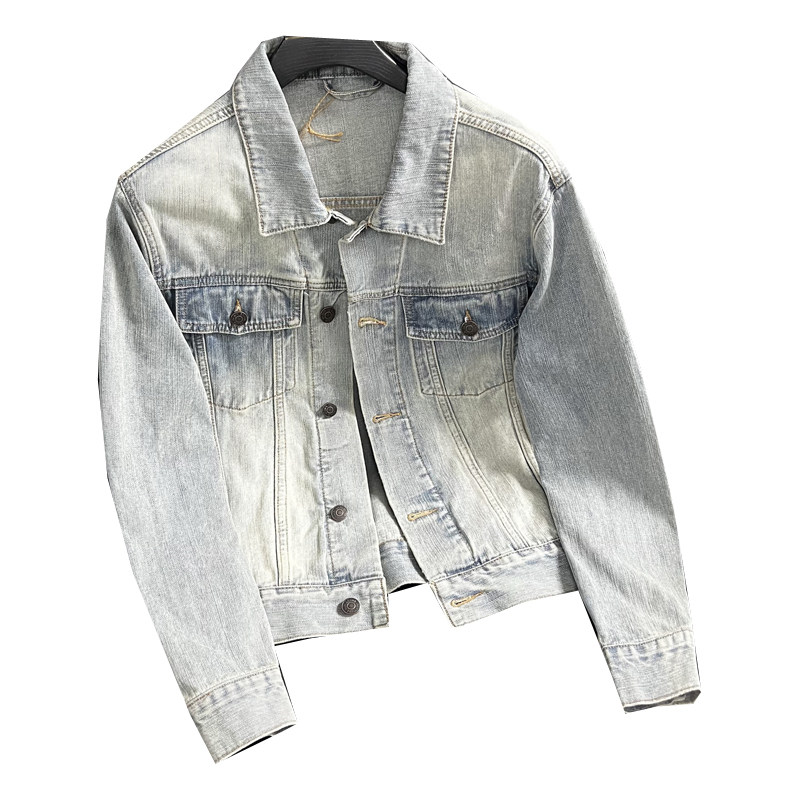 男夹克翻领宽松2025竹节纹浅色牛仔棉外套男士短款牛仔衣时尚舒适,淘宝优惠券,粉丝福利购,淘宝优惠卷