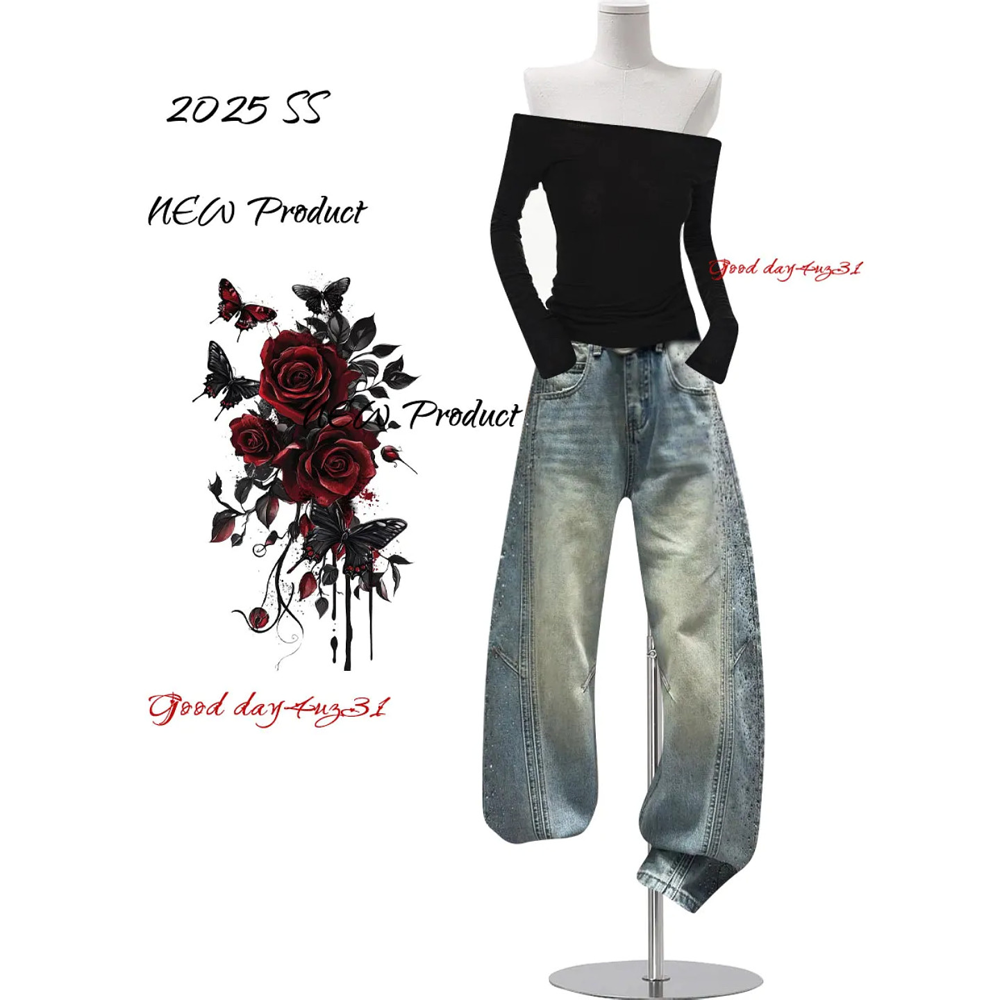 大码美式复古水洗阔腿牛仔裤女春季新款街头解构烫钻设计感弯刀裤,淘宝优惠券,粉丝福利购,淘宝优惠卷