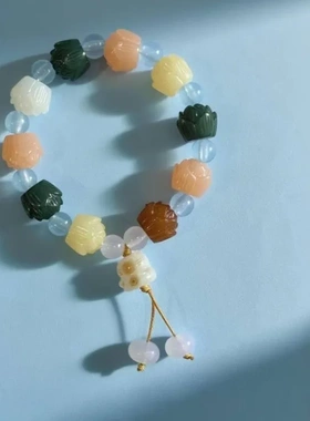 步步生莲有钱花手串莲花莲蓬国风招财猫手链可爱串珠ins手串