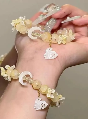桂兔望月~桂花飘香兔子串珠手链女2025新中式小众党手饰