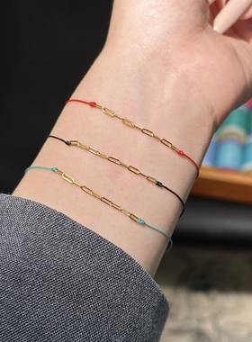 HOUHOU本命年925银法国红绳编制珠珠手链女情侣闺蜜幸运送礼物ins