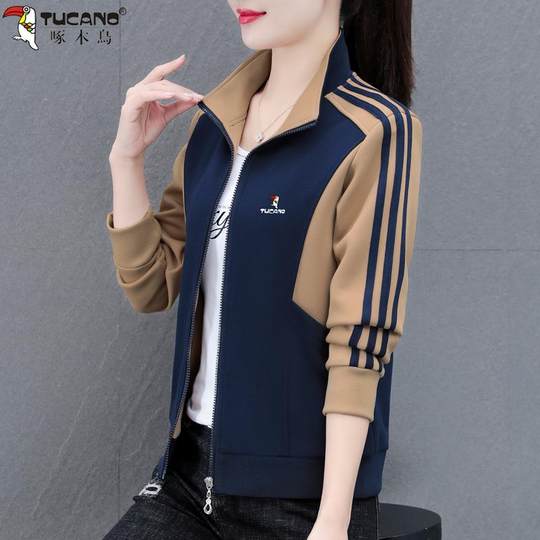 啄木鸟短外套女春秋季2025新款时尚立领开衫拉链卫衣运动休闲上衣