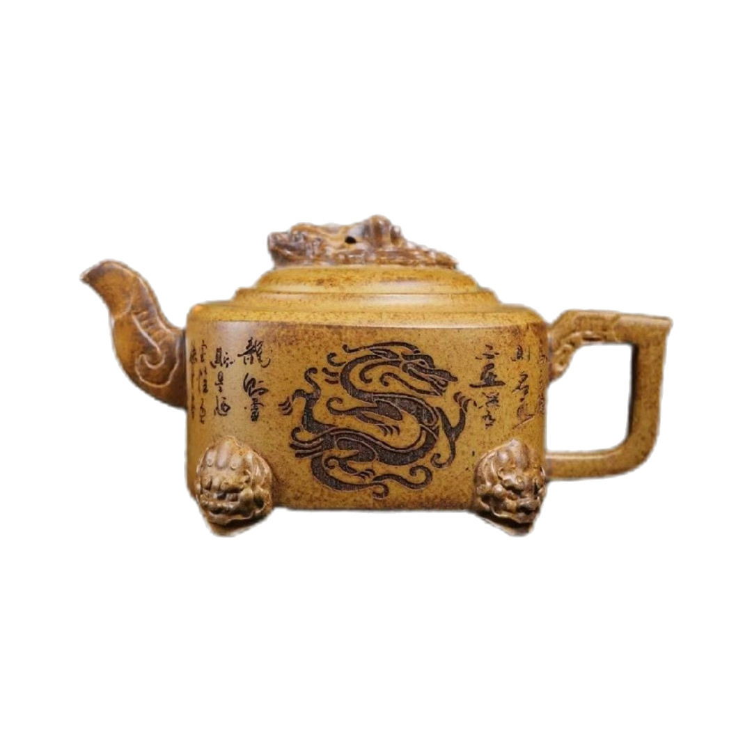 Authentic Yixing purple clay teapot, original mine, high temperature gold section, humble room, Ming Longteng Sihai teapot, high-end teapot, tea set gift