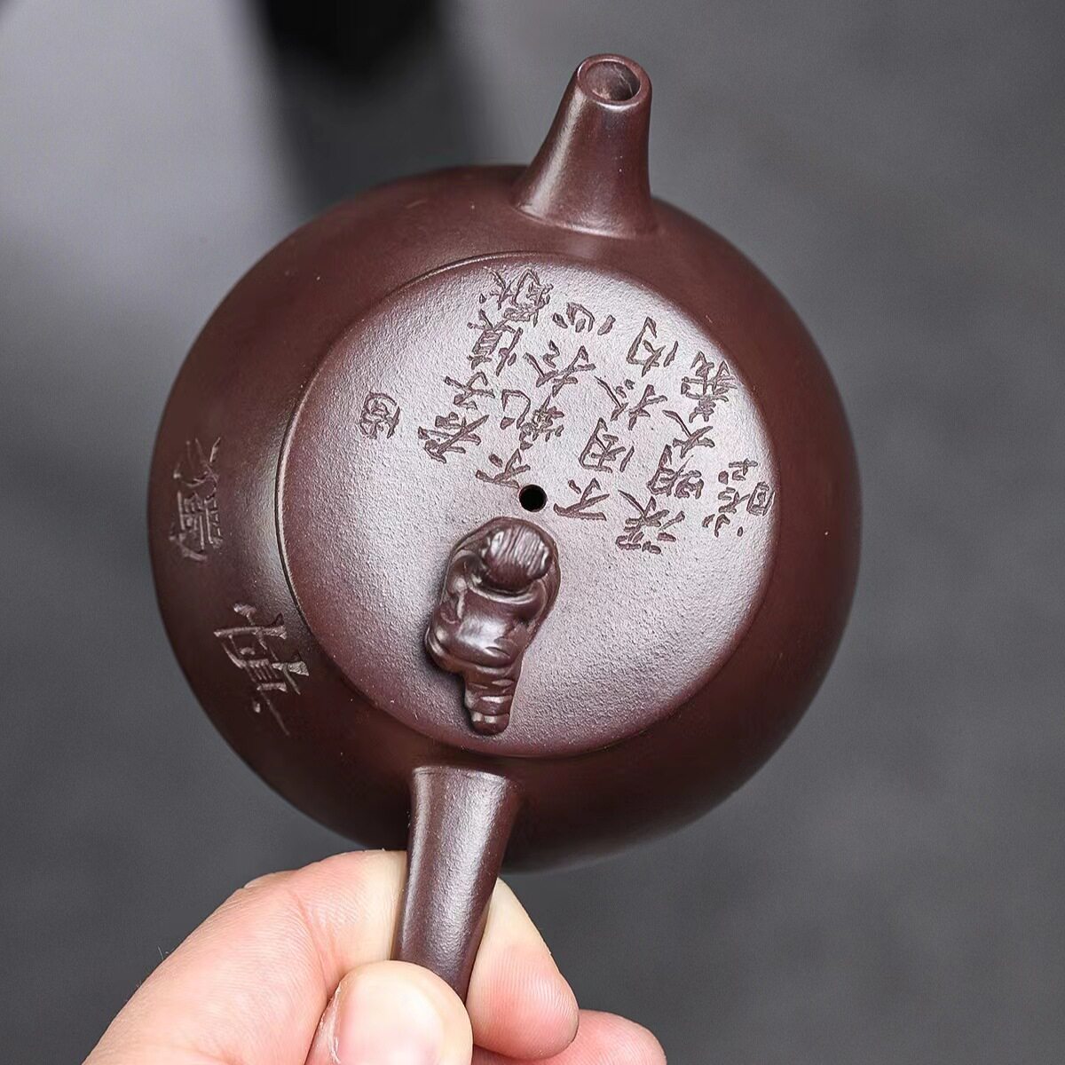Authentic Yixing purple clay pot original mine old purple clay carved Shendu wide mouth stone ladle pot household teapot tea set gift