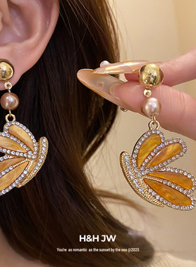 镶钻珍珠串珠醋酸板翅膀耳环项链复古宫廷风锁骨链轻奢高级感项饰