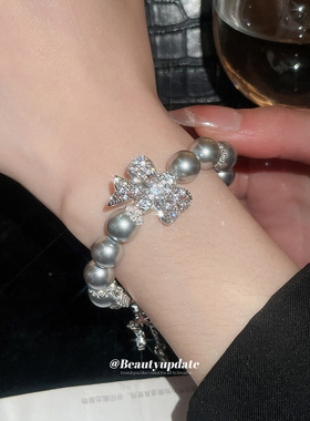 锆石蝴蝶结十字架珍珠手链轻奢高级感手环小众优雅气质百搭手饰女