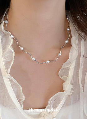 极简风不规则串珠珍珠项链休闲时尚简约气质锁骨链轻奢高级感项饰
