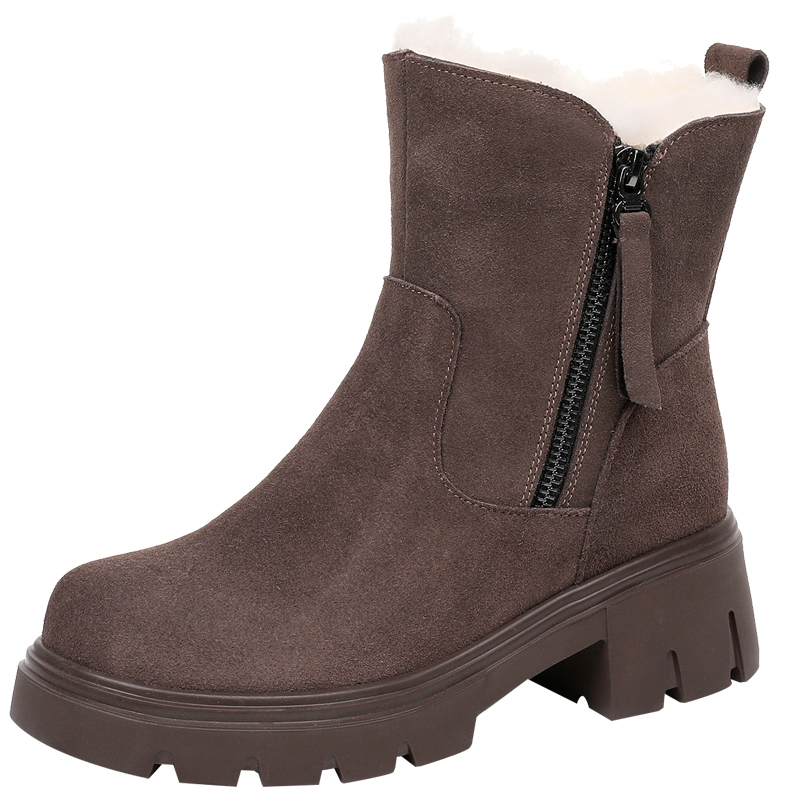 东北厚底雪地靴女款冬季女鞋加绒加厚大棉鞋妈妈鞋防滑真皮棉靴子 - 图3