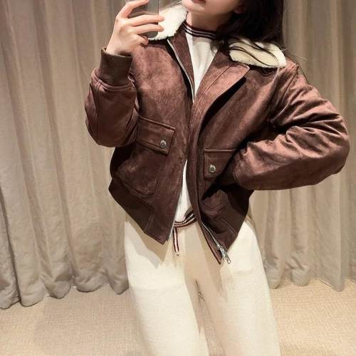 it :orange forest新款夹克羽绒服短款外套女毛领厚款拉链上衣女 - 图0