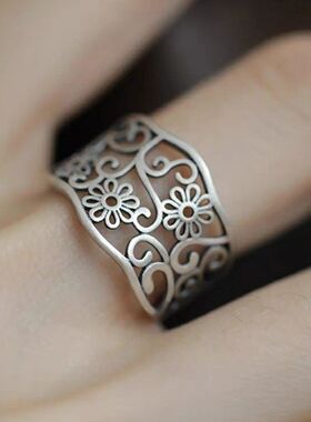 简约民族花纹镂空祥云复古戒指