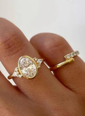 ins风欧式爆闪椭圆锆石戒指复古