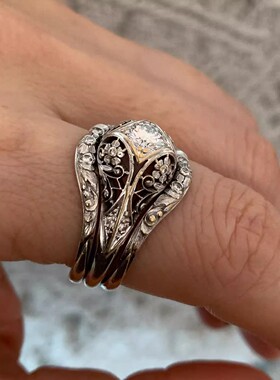 复古做旧星芒镂空开口戒指女