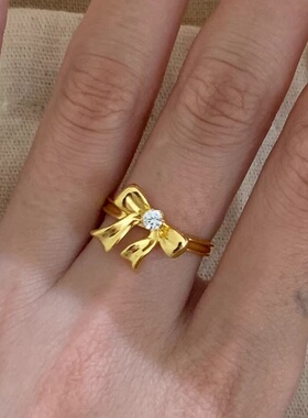 法式慵懒蝴蝶结点钻开口女戒