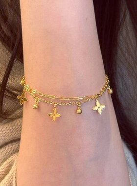 新款双层星星铃兰花流苏手链女