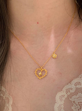 vintage法式中古爱心荆棘吊坠