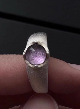 冷淡风高级感哑光磨砂紫光戒指女