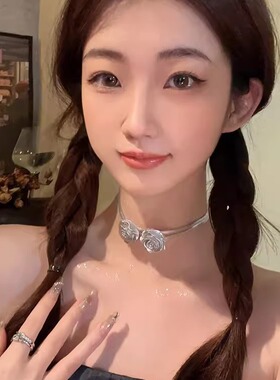 清冷玫瑰花锁骨链小众冷淡风小众