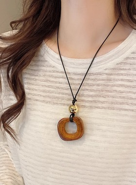 黑绳天然长款项链女吊坠配饰简约