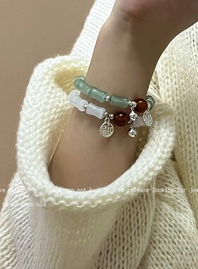 复古中式竹节吊坠手链闺蜜手饰女