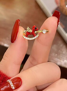 本命年红色小马戒指女指环食指戒