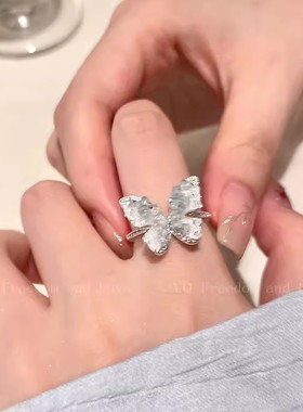 夏季碎冰蓝蝴蝶开口戒指食指戒女