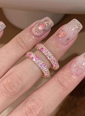 爆闪粉色满天星排钻戒指女食指戒