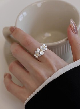小清新栀子花戒指女款食指戒尾戒