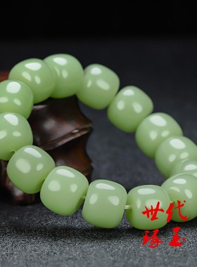 新疆和田玉冰晴水手串天然且末蓝桶珠手链老型珠单圈转运玉珠子串