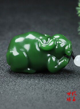 天然和田玉碧玉牛把件扭转乾坤手把玩生肖牛挂件文玩玉石玉牛把件