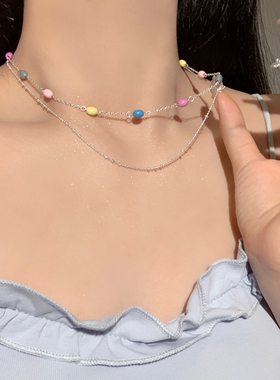 彩色叠戴串珠项链颈链