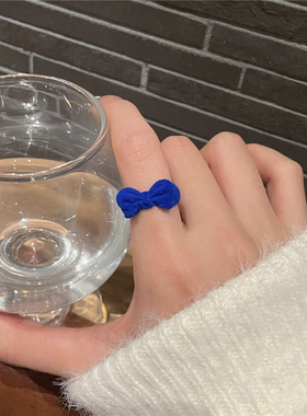 灯芯绒蝴蝶结戒指女食指开口戒