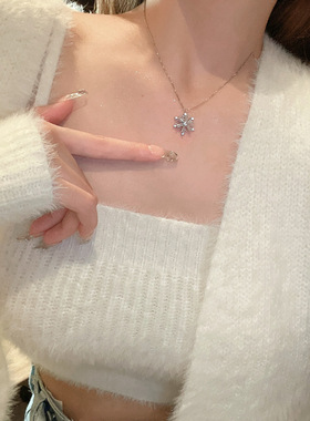 可旋转雪花项链颈链锁骨链