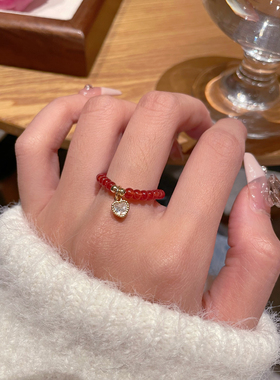 弹力绳爱心串珠戒指显白食指戒