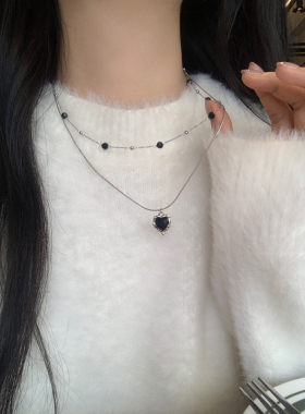 黑色爱心项链叠戴颈链锁骨链