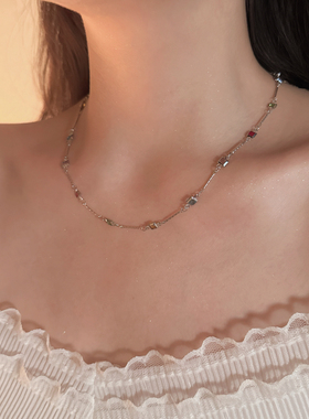 夏天彩色叠加爱心女项链小众高级感气质锁骨链轻奢百搭颈链配饰潮