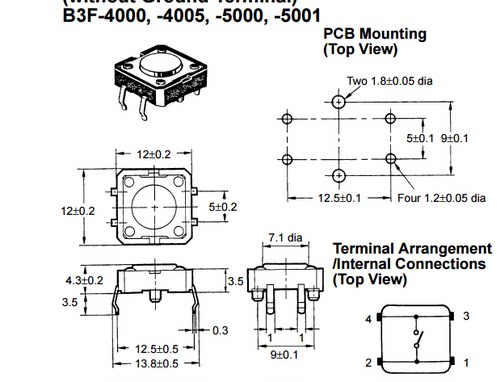 原装欧姆龙B3F-5000 12*12*4.3 带点 插件立式4脚轻触开关 蓝色头 - 图2
