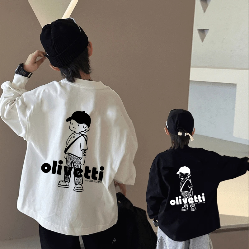 (实体品质)100%纯棉男童长袖t恤春秋款婴儿童装中大童内搭打底衫 - 图1