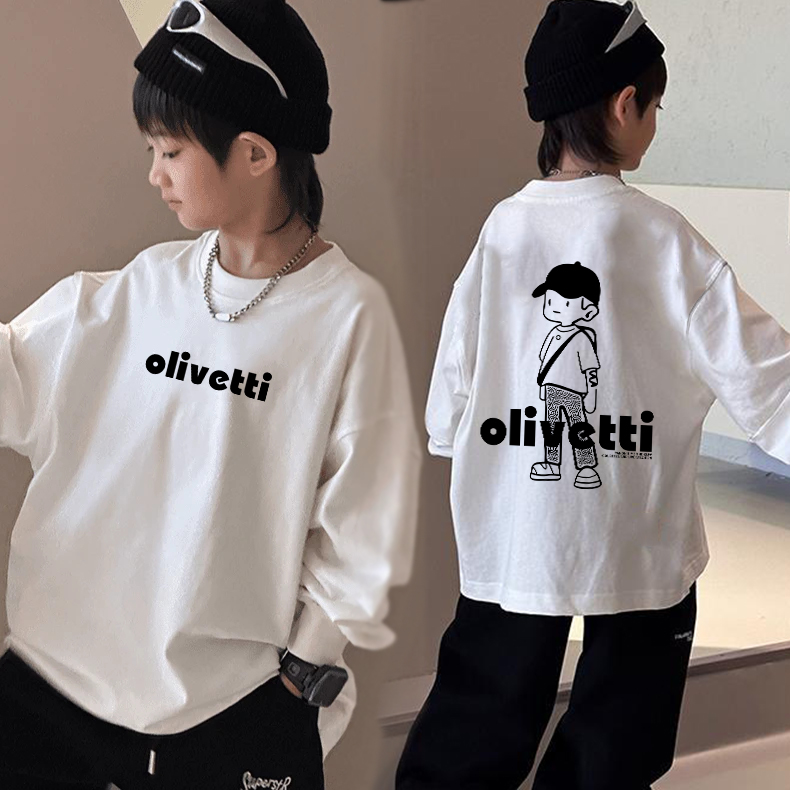 (实体品质)100%纯棉男童长袖t恤春秋款婴儿童装中大童内搭打底衫 - 图0