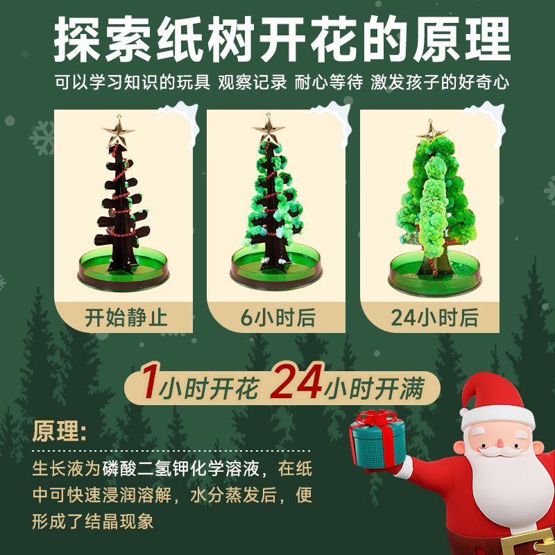 魔法圣诞树开花纸树diy材料包浇水结晶2024新款圣诞节儿童小礼物