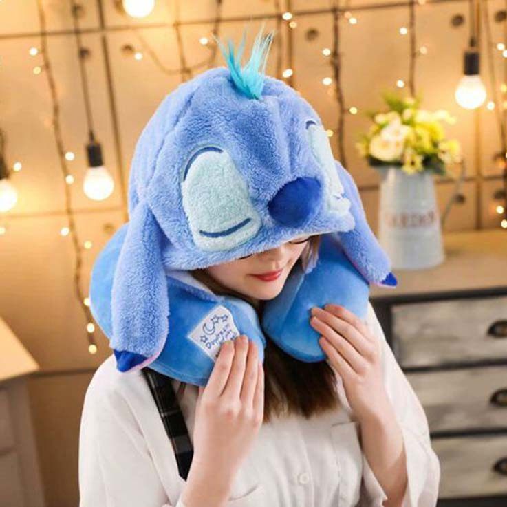 少女心可爱卡通史迪小熊连帽U型护颈枕午睡枕头旅行飞机带帽子u枕,淘宝优惠券,粉丝福利购,淘宝优惠卷