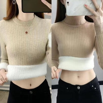 Autumn-winter plus fluff dressing woman thickened with a big code half-height collar cover headbeat undershirt warm-up blouse