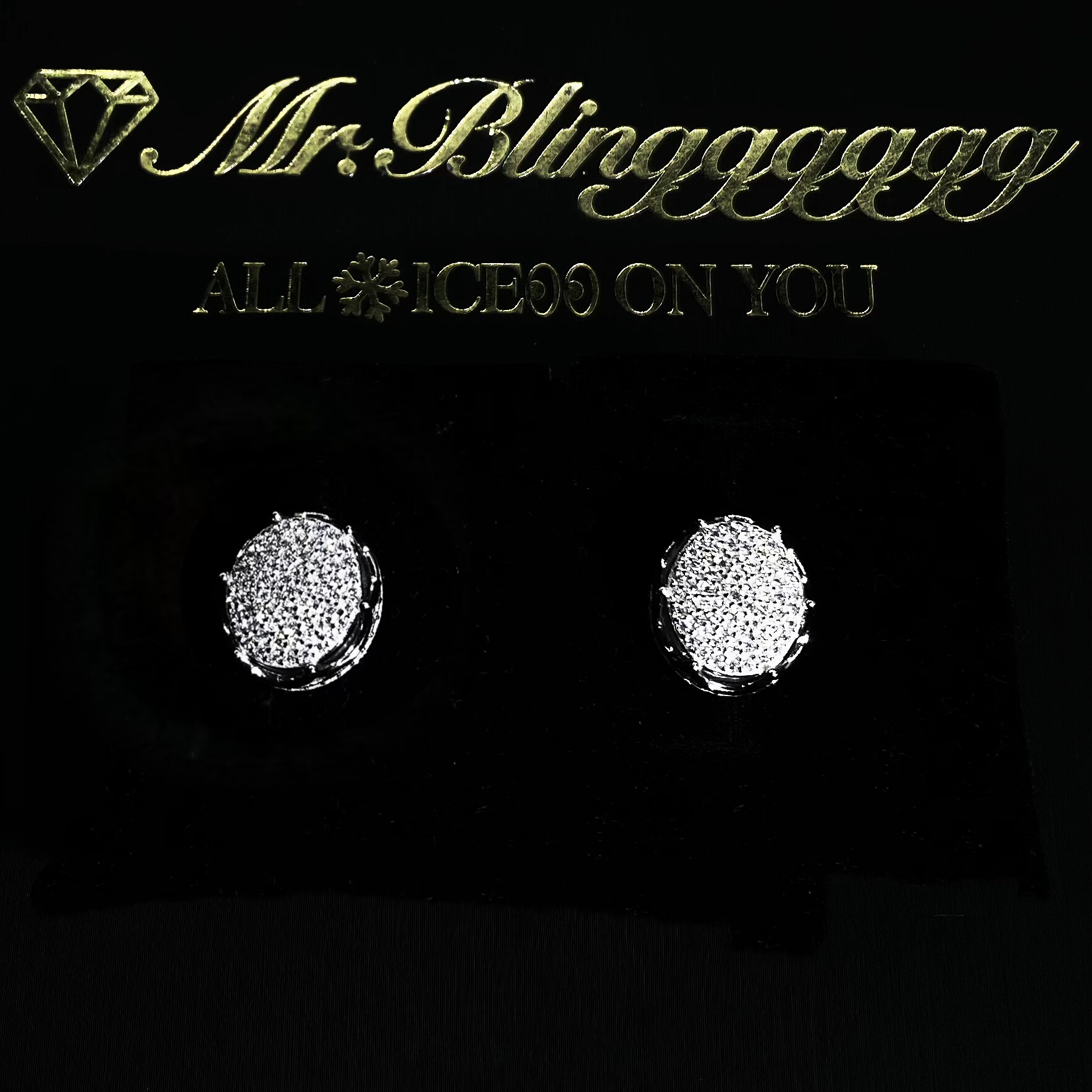 Mr.Blingggggg European and American hip-hop jewelry S925 silver full diamond moissanite 13mm round cake crown earrings