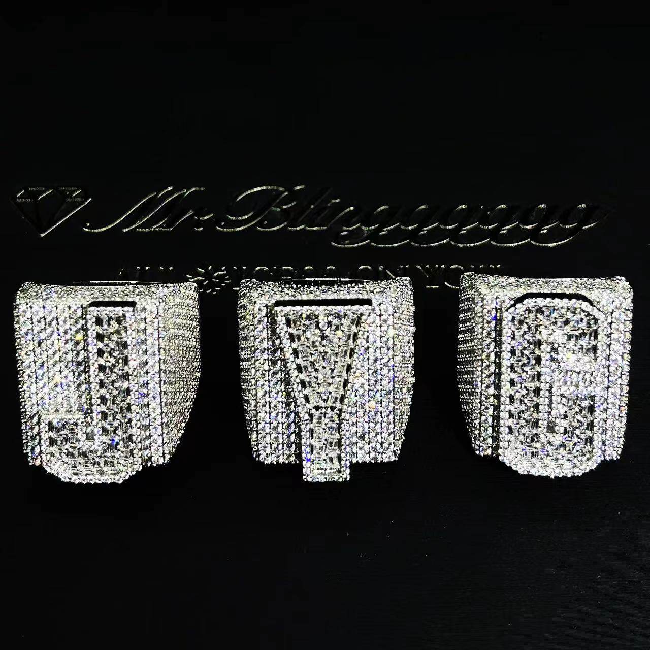 Mr.Blingggggg European and American hip-hop jewelry large custom mixed inlay baguette diamond number and letter ring