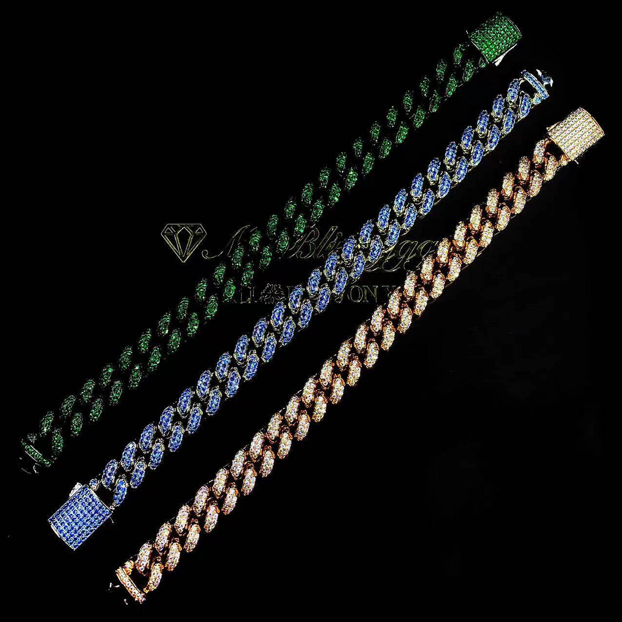 Mr.Blingggggg European and American hip-hop jewelry, versatile 12mm full diamond basic model, customized colorful Cuban bracelets