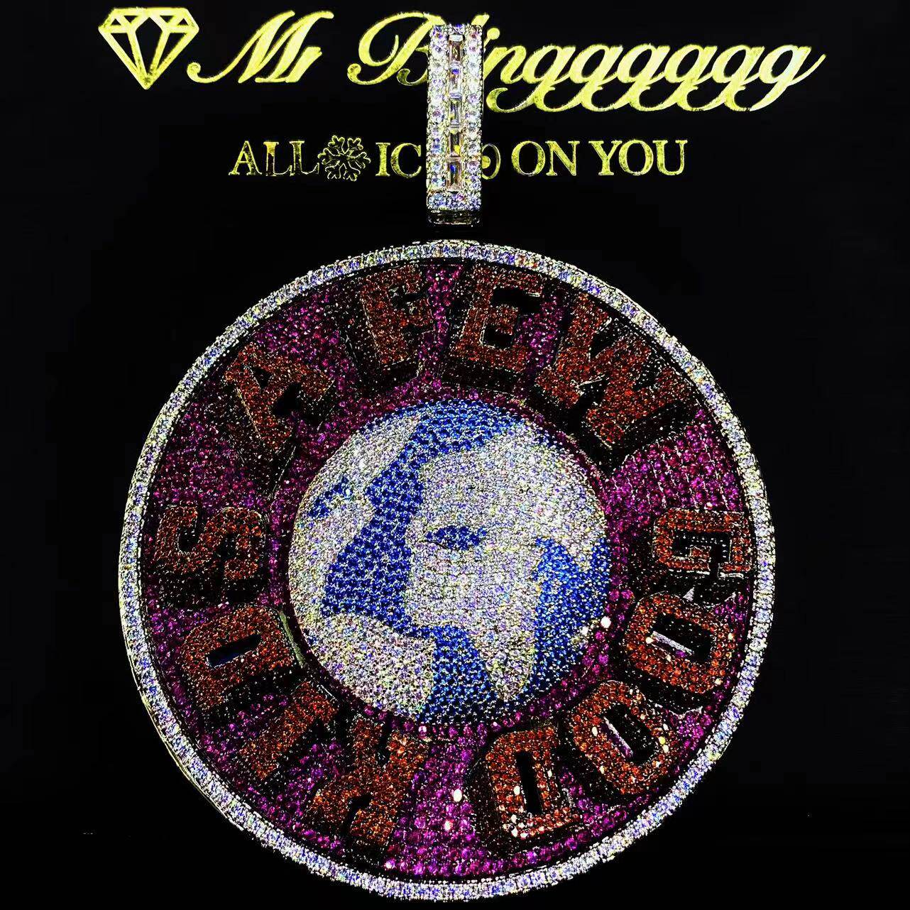 Mr.Blingggggg European and American hip-hop jewelry Ma Siwei's same full diamond AFGK rotatable disc pendant