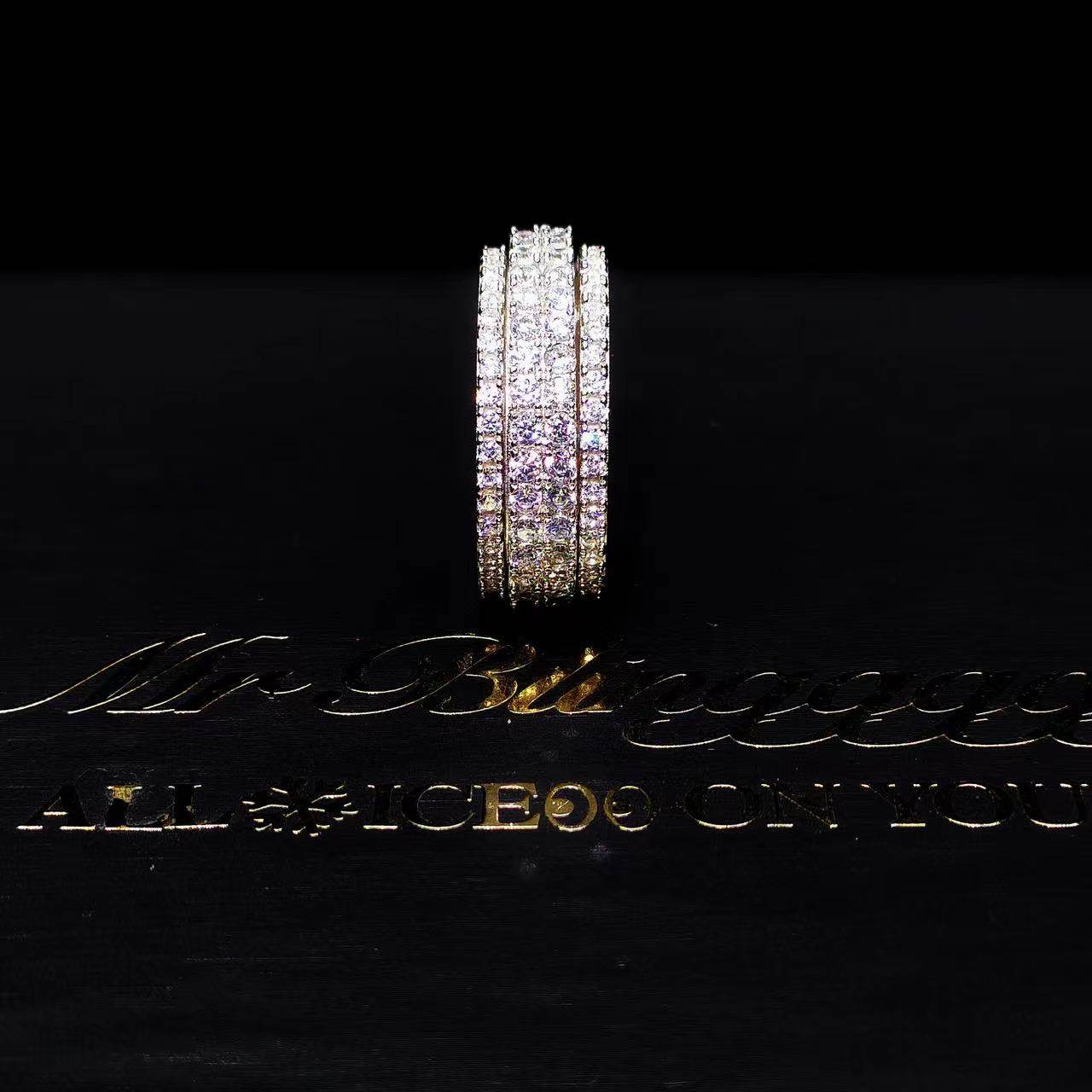 Mr.Blingggggg European and American hip-hop jewelry S925 silver rotatable full diamond inlaid trendy couple ring