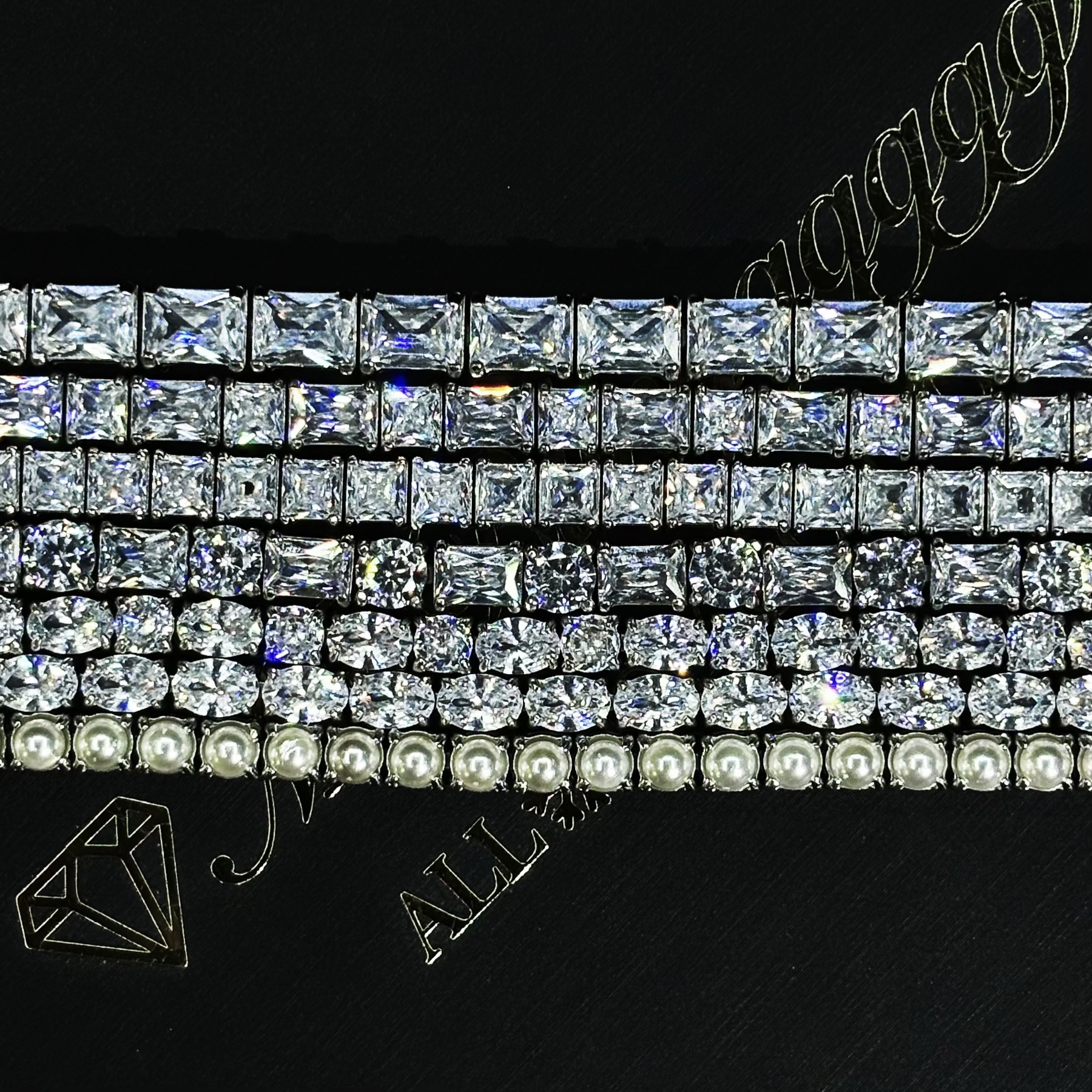 Mr.Blingggggg European and American hip-hop jewelry full of diamonds mixed with stainless steel and non-fading special-shaped diamond bracelets